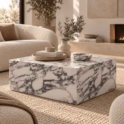 Coppa table basse cube effet marbre brillant