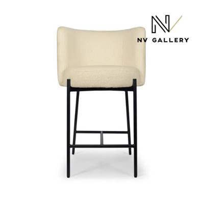 Gilo tabouret de bar en tissu bouclé blanc et métal noir H65