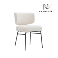 Lisea chaise en tissu tweed crème et métal noir