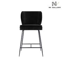 Valo tabouret de bar velours noir et pieds noirs H65cm