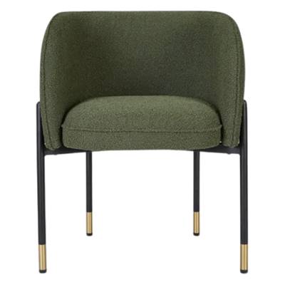 Alexia chaise en tissu bouclé vert kaki et détails en laiton