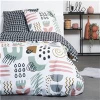 Sunshine parure de lit 220x240 coton blanc/noir imprimé forme multicolore 10.12