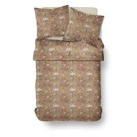 Sunshine parure de lit 220x240 ocre coton imprimé fleurs rouges 16.23