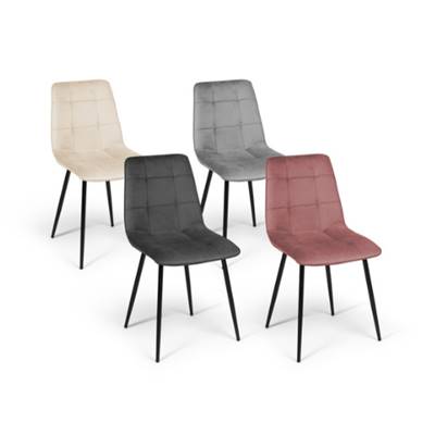Milla lot de 4 chaises en velours effet matelassé gris, rose, crème