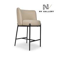 Gilo tabouret de bar en tissu beige sésame et métal noir H65