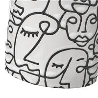 Rudi cache-pot en grès blanc et visage abstrait noir H10
