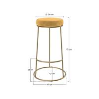 Jevon tabouret de bar en velours jaune curry et pieds en métal doré H73