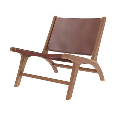 Essa fauteuil en teck et cuir lisse marron