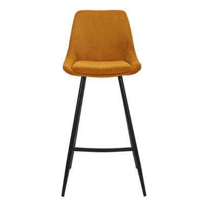 Bari chaise de bar velours côtelé jaune curry H74cm