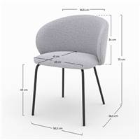 Nalon chaise en tissu gris clair chiné pieds métal noir
