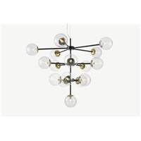 Globe trs grand lustre 16 ampoules noir et laiton