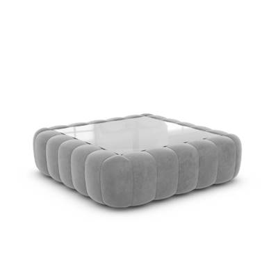 Raso table basse carrée en velours gris clair avec plateau en verre