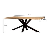 Live table à manger en bois d'acacia bords irréguliers pieds métal 220cm