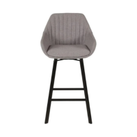 Moss chaise de bar pivotante tissu gris clair piètement métal noir H75cm