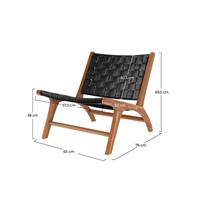 Essa fauteuil en teck et cuir tressé noir