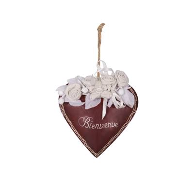 Coeur fleurs "Bienvenue" rouge 16*16