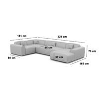 Brenda canapé panoramique angle droit en tissu texturé beige