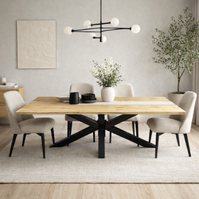 Anatole table à manger 260x110cm bois de manguier et pieds croisés métal noirs