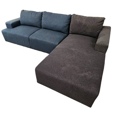 Canapé d'angle droit tissu bicolore bleu et gris