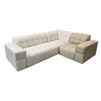 Canapé corner en cuir écru et beige