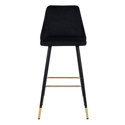 Kaoli chaise de bar en velours noir et pieds en métal H78