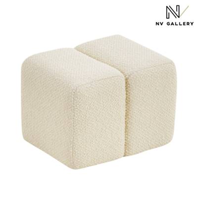Glamour pouf rectangulaire en tissu bouclé blanc crème