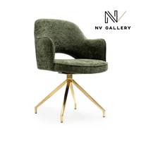 Adlad chaise de bureau rotative en tissu tweed vert kaki et métal doré