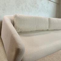 Harry canapé d'angle gauche en tissu blanc écru et métal noir