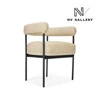 Borry chaise avec accoudoirs en tissu beige sable et métal noir