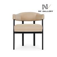 Glorysse chaise avec accoudoirs en velours beige crème et pieds noir