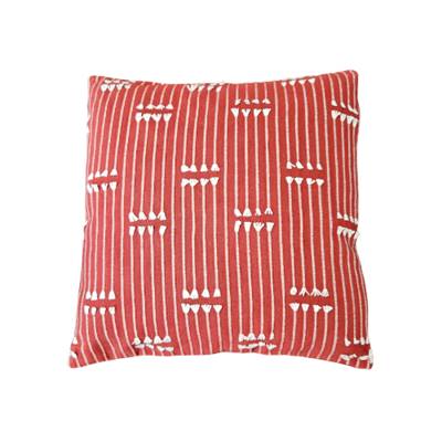 Chik coussin carré 40x40 coton rouge mini franges blanches