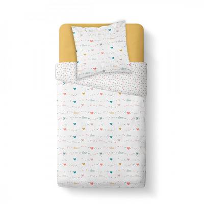First parure de lit 140x200 coton blanc imprimé cœur et love 1.9