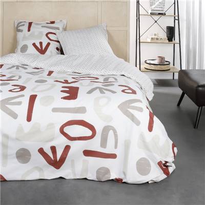 Sunshine parure de lit 240x260 coton motifs aléatoires rouges et gris 7.6
