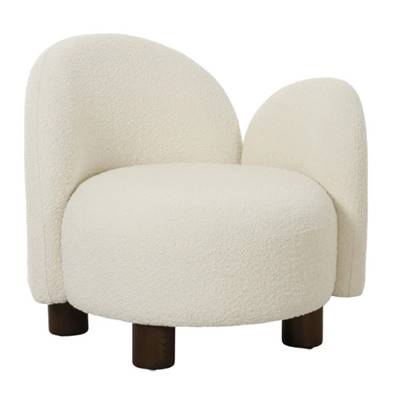 Fauteuil rond en tissu bouclé blanc, coté droit