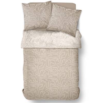 Sunshine parure de lit 220x240 coton imprimé trait beige/blanc 15.7