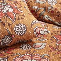 Sunshine parure de lit 220x240 ocre coton imprimé fleurs rouges 16.23