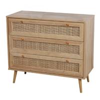 Bali commode 3 tiroirs bois et rotin H79