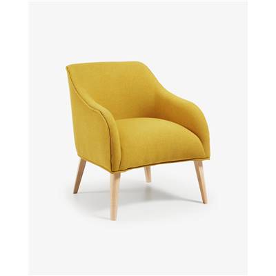 Bly fauteuil jaune moutarde et pieds bois naturelle