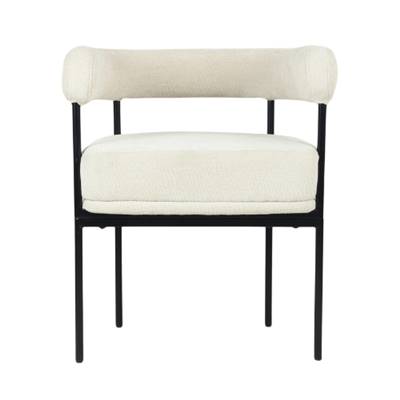 Borry chaise avec accoudoirs en tissu blanc crêpé et métal noir