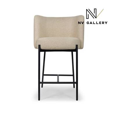 Gilo tabouret de bar en tissu beige sésame et métal noir H65