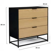 Nariva commode 3 tiroirs noir et bois