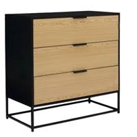 Nariva commode 3 tiroirs noir et bois