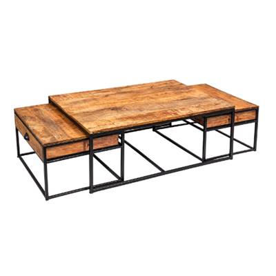 FIBI set 3 tables basses de salon en bois de manguier et métal