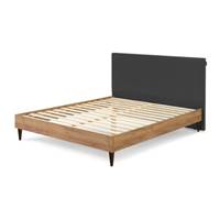 Navasi lit 180x200 gris anthracite avec lattes massives et pied en bois naturel