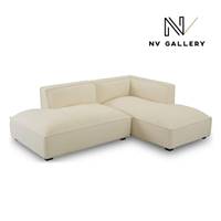 Basil canapé d'angle droit en tissu bouclé blanc et bois noir