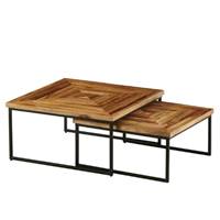 Quadro lot de 2 tables basses carrées gigognes bois et métal noir