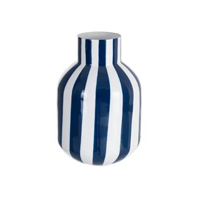 Zebri petit vase blanc à rayures bleues H24cm