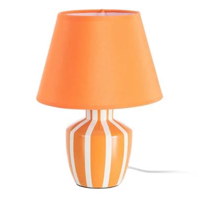 Samine lampe à poser en céramique orange rayé blanc abat-jour tissu H30cm