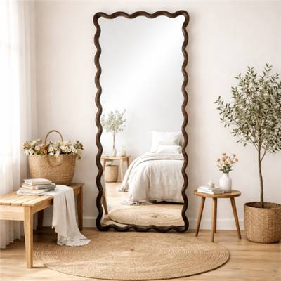 Brooke grand miroir en bois foncé de paulonia en forme de vague H180cm