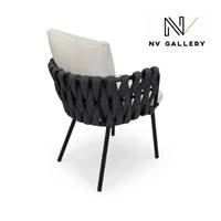 Karev chaise d'extérieur métal noir et tissu blanc écru